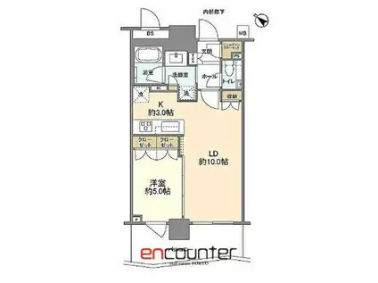 ブランズタワー豊洲(1LDK/38階)の間取り写真