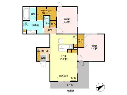 キューブ・ロシェ(2LDK/1階)の間取り写真