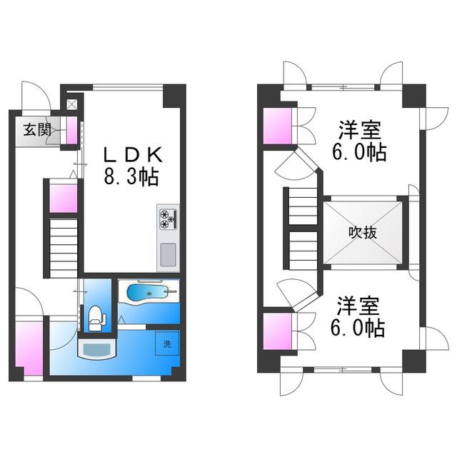 オルフェア帝塚山(2LDK/2階)の間取り写真