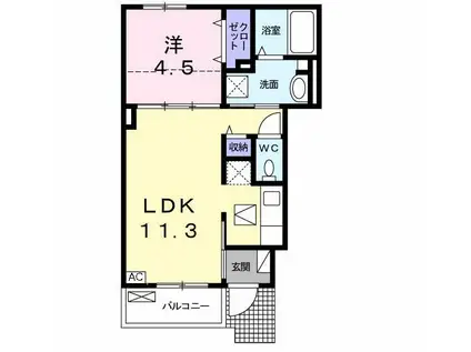 レジデンス江添II(1LDK/1階)の間取り写真