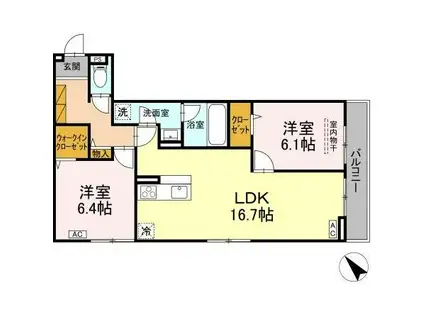 セレミュウ(2LDK/3階)の間取り写真