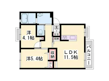 アネックス御立 A棟(2LDK/1階)の間取り写真