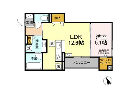 ディーシャンブル 北町(1LDK/2階)の間取り写真