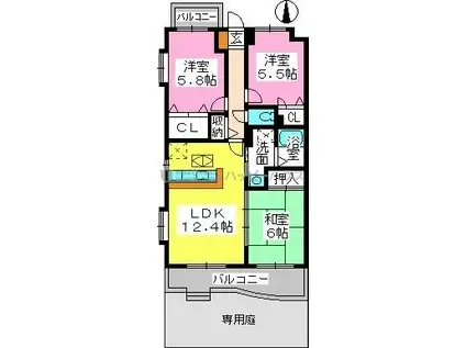 グランヴィル名宝(3LDK/1階)の間取り写真