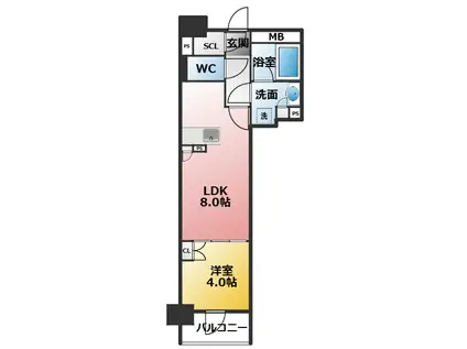 プレサンス名駅南ブリエ(1LDK/2階)の間取り写真