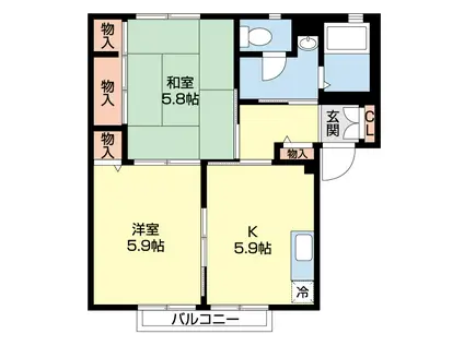 コーポ仲田A(2K/2階)の間取り写真