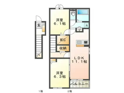 ル・ポール南新町 B(2LDK/2階)の間取り写真