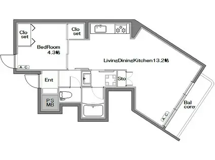 中銀若林マンシオン(1LDK/3階)の間取り写真
