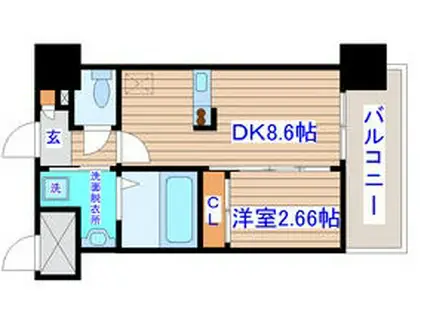アルティザ仙台花京院(1DK/3階)の間取り写真