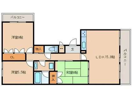 エクセルハイツ学園前鶴舞A棟506(3LDK/5階)の間取り写真