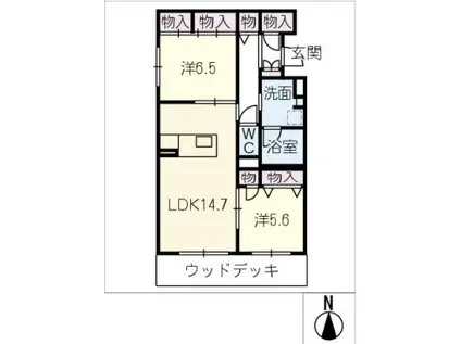 カーサ コーシェリ(2LDK/1階)の間取り写真