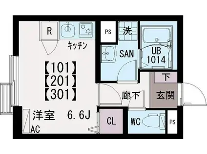 イクシオ東府中(ワンルーム/2階)の間取り写真
