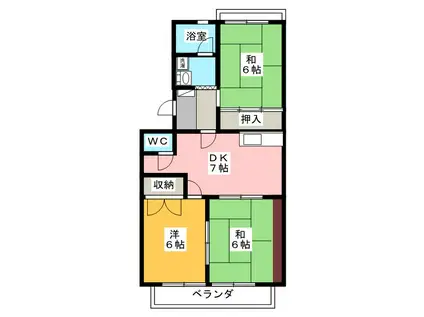 ウィンディホクエンI(3DK/1階)の間取り写真