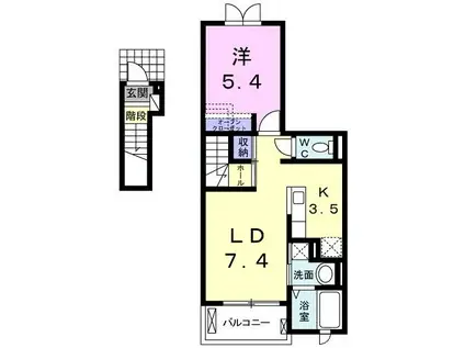 モデッサ向山(1LDK/2階)の間取り写真