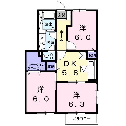 セントポーリアくすみC(3K/1階)の間取り写真
