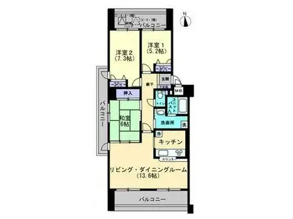 アルファステイツ新北(3LDK/3階)の間取り写真