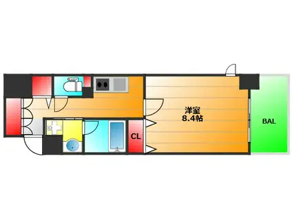 ウォブ本町ウエスト(1K/2階)の間取り写真