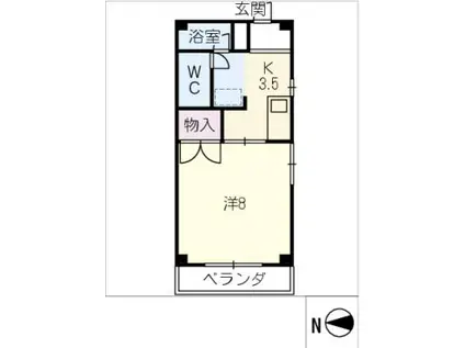 グラスペリアII(1K/3階)の間取り写真