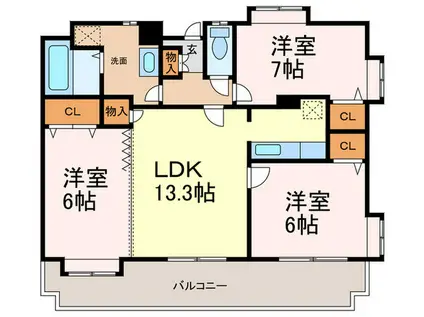 ニューリバー九工大駅前(3LDK/2階)の間取り写真