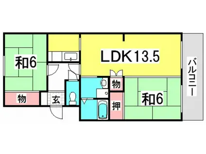 CASA井口B(2LDK/3階)の間取り写真