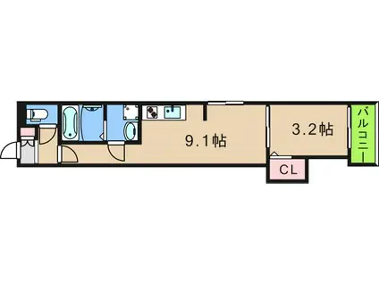HAQ TERRACE(1LDK/3階)の間取り写真