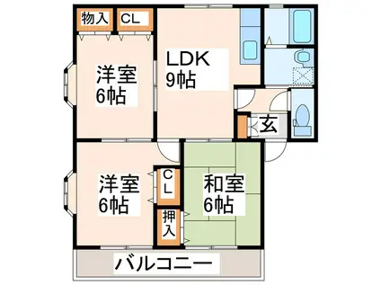 レジオンあきつA(3LDK/1階)の間取り写真