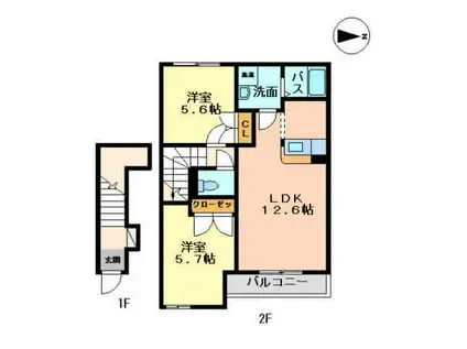 ゴーディアス(2LDK/2階)の間取り写真