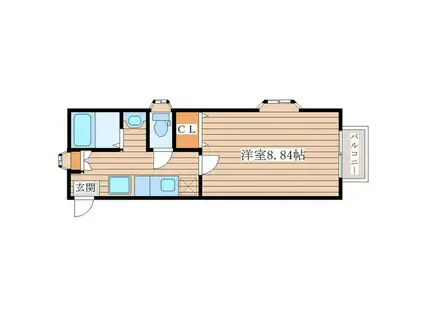 ベルパーク南吉成D(1K/2階)の間取り写真