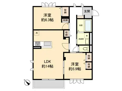 ネオササラA(2LDK/2階)の間取り写真