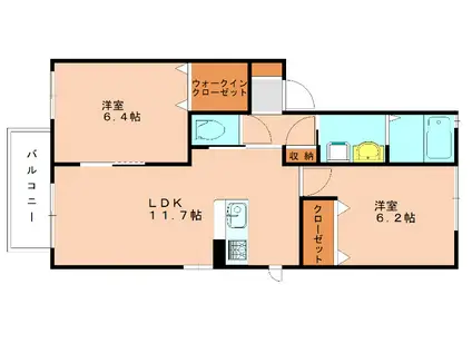 ウィステリアコート A棟(2LDK/2階)の間取り写真