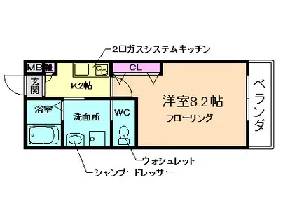 ワコーレヴィータ池田天神2丁目(1K/2階)の間取り写真