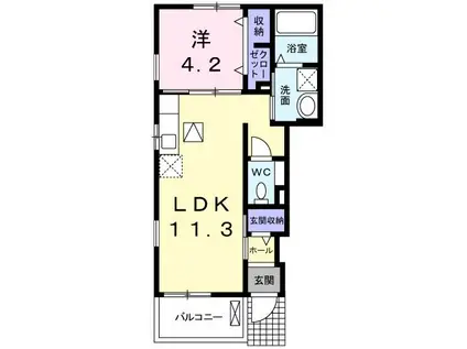 東三島575ハイツE(1LDK/1階)の間取り写真