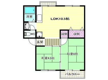 近鉄長野線 富田林駅 徒歩15分 4階建 築43年(2LDK/1階)の間取り写真
