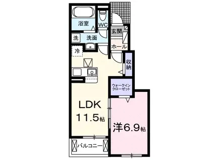 パークヒルズWAKA(1LDK/1階)の間取り写真