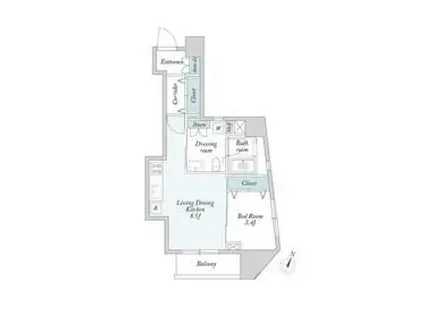 グランカーサ門前仲町(1LDK/11階)の間取り写真