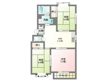 ハピネス西口2(3LDK/3階)の間取り写真