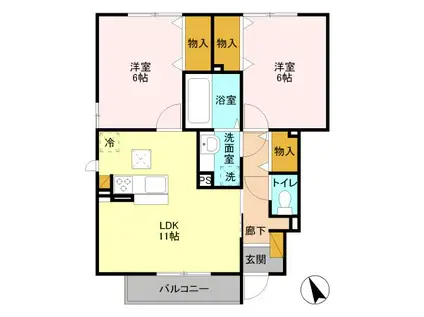 パセオ フロレスタ B(2LDK/1階)の間取り写真