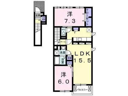 グレイス・カーサ III(2LDK/2階)の間取り写真