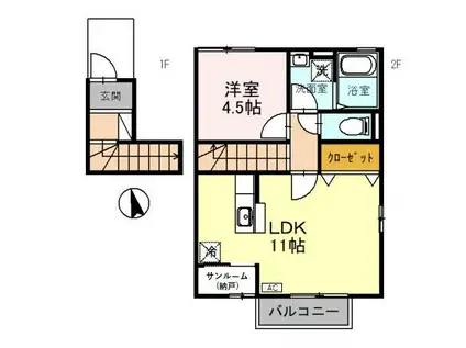 ペリプエスト・ルガール(1LDK/2階)の間取り写真