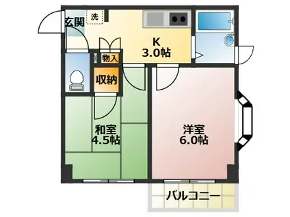 ヴィラ高安(2K/3階)の間取り写真