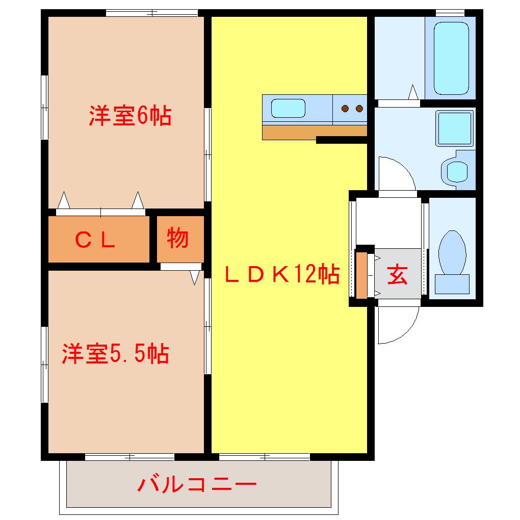 ファミーユ(2LDK/2階)の間取り写真