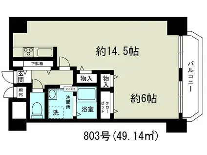 江坂グランドハイツ北(1K/3階)の間取り写真