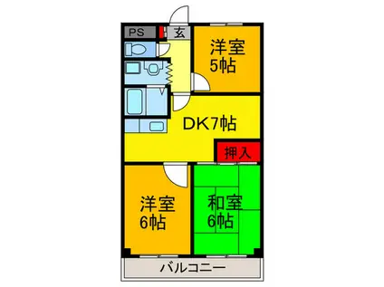 パークハイム久宝寺(3DK/3階)の間取り写真