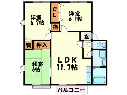 エトワール柏原IIA(3LDK/2階)の間取り写真