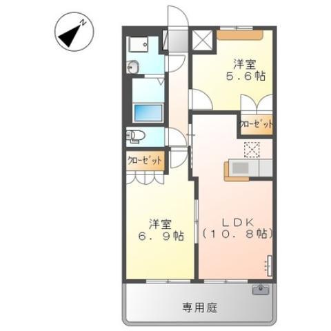 ペティ ルミナス(2LDK/1階)の間取り写真