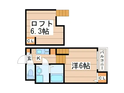 ル・シエル小松島(1K/2階)の間取り写真
