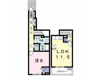 ユニベールB(1LDK/1階)の間取り写真