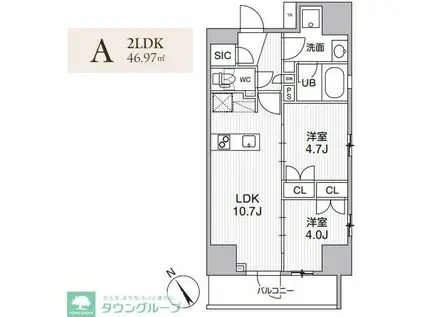 グランエール西日暮里ノース(2LDK/12階)の間取り写真
