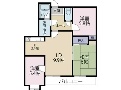 ソシア高月(3LDK/1階)の間取り写真