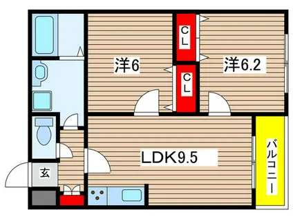 メリディアンなないろの里四番館(2LDK/4階)の間取り写真